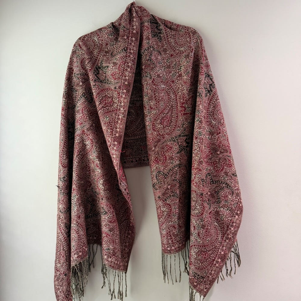 Unbranded Paisley Shawl Wrap Womens OS Red Excellent Fringe Pashmina Boho‎